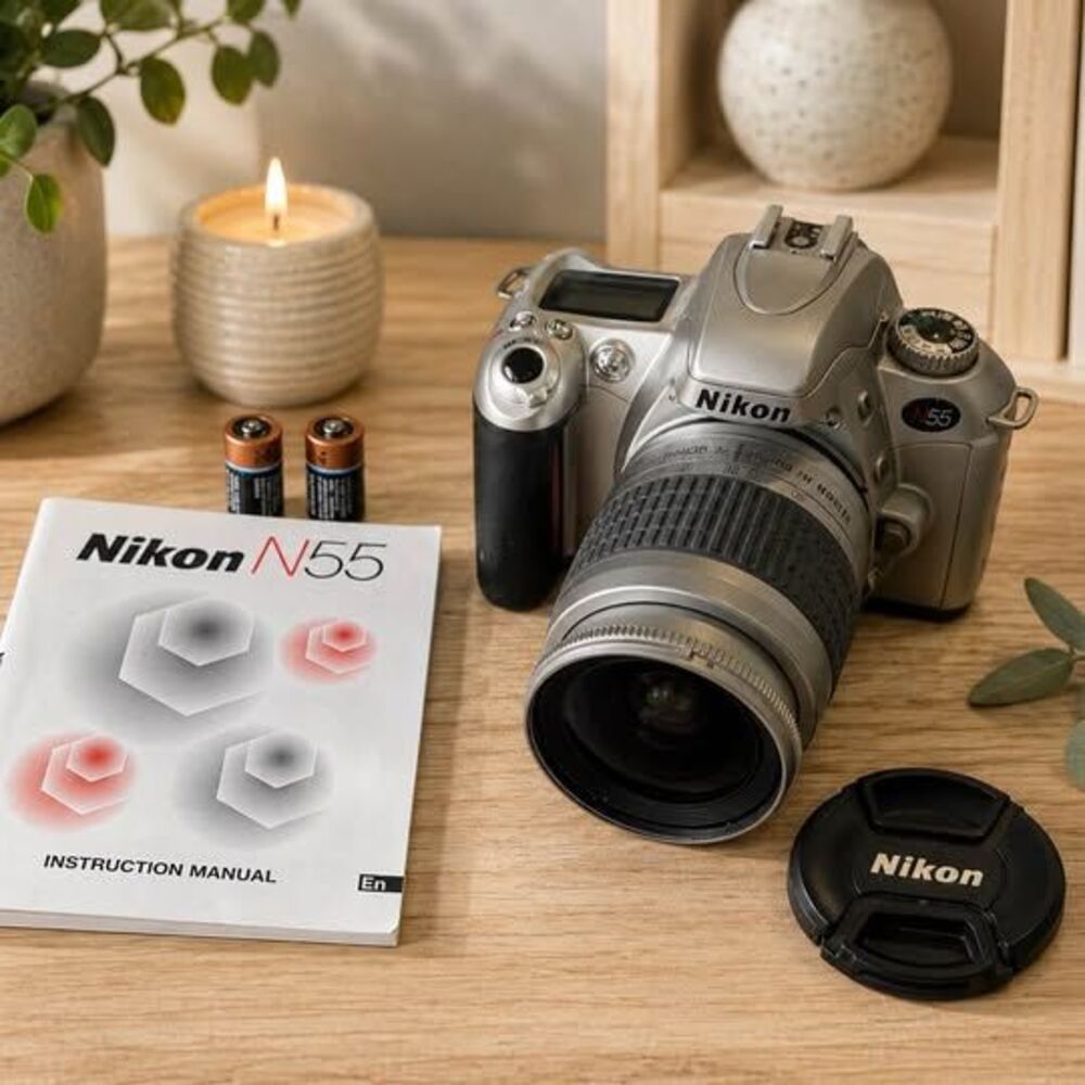 Nikon N55 35mm Film SLR Camera + AF Nikkor 28-80mm Lens & Manual – Untested